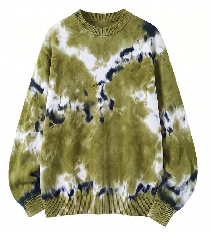 Herren Oversized Batik-Pullover mit Rundhalsausschnitt und Rippbündchen Drune