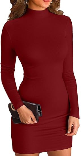 Damen Figurbetontes Rollkragen‑Minikleid aus Stretch‑Jersey mit Langarm Drune