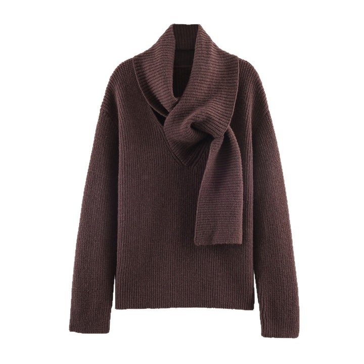 Damen Grobstrick-Pullover mit integriertem Schalkragen Drune