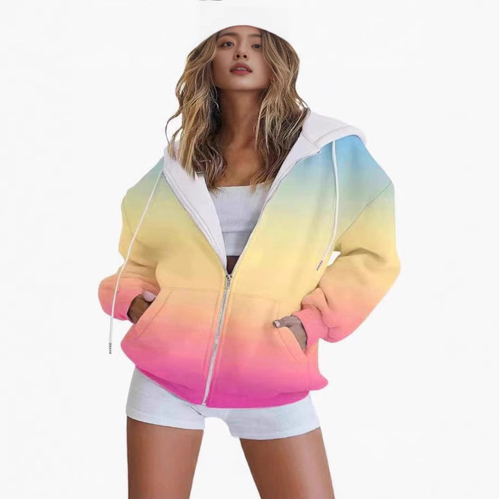 Damen oversized Kapuzenjacke mit Farbverlauf und praktischen Taschen Drune
