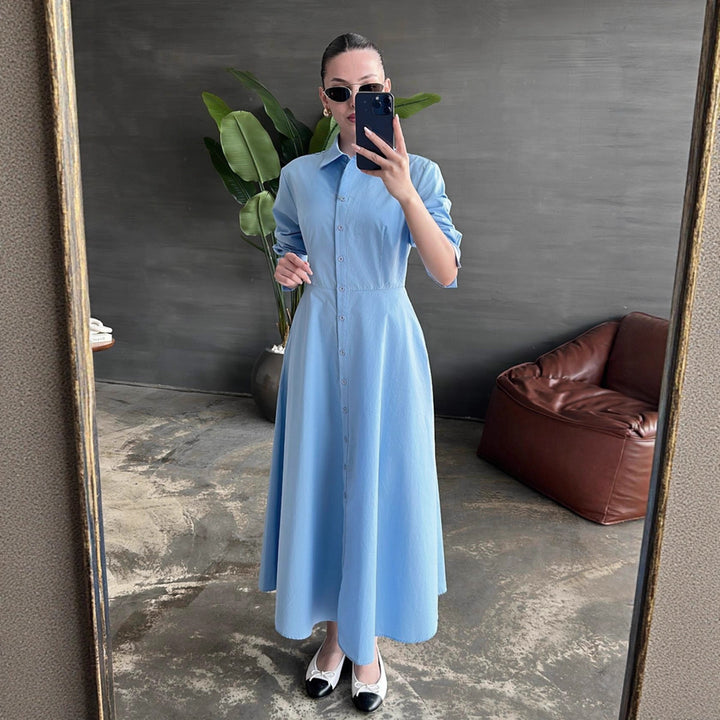 Damen Hemdkleid mit eleganter Knopfleiste und taillierter Figur Drune
