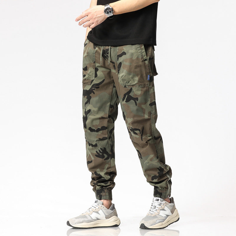 Herren Camouflage-Cargo-Joggerhose mit Tunnelzug, Mehrfachtaschen und gerippten Beinabschlüssen Drune