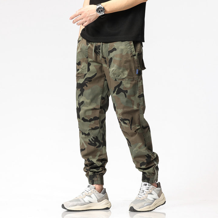 Herren Camouflage-Cargo-Joggerhose mit Tunnelzug, Mehrfachtaschen und gerippten Beinabschlüssen Drune