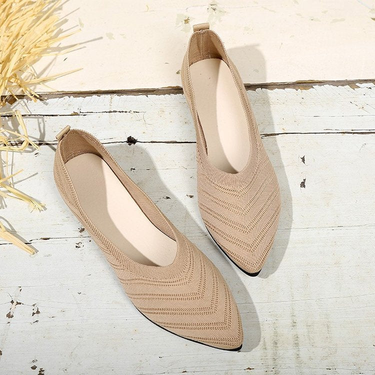 Damen elegante spitze Ballerinas mit modischem Strickdesign Drune