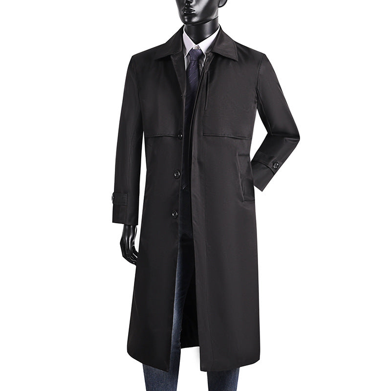 Herren langer Trenchcoat mit verdeckter Knopfleiste und wasserabweisender Ausstattung Drune
