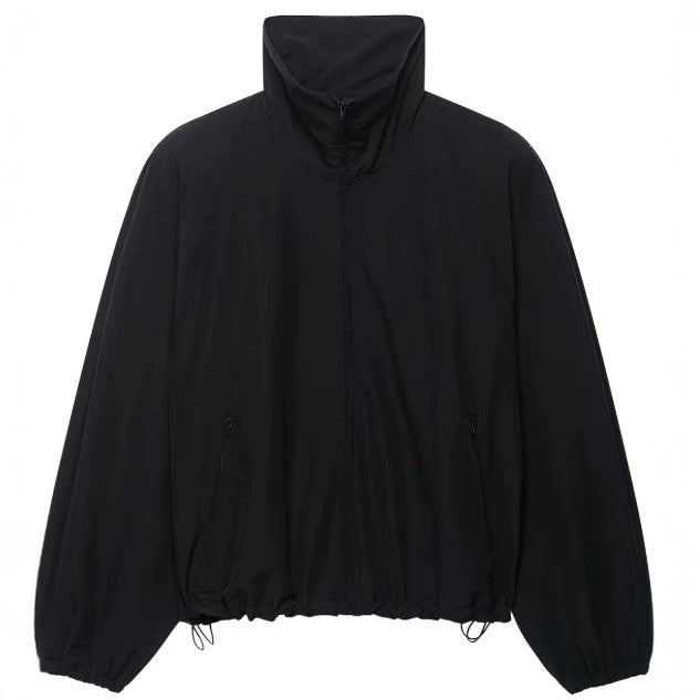 Damen Leichte Oversize-Windjacke im Bomberstil mit hohem Stehkragen und Kordelzug Drune