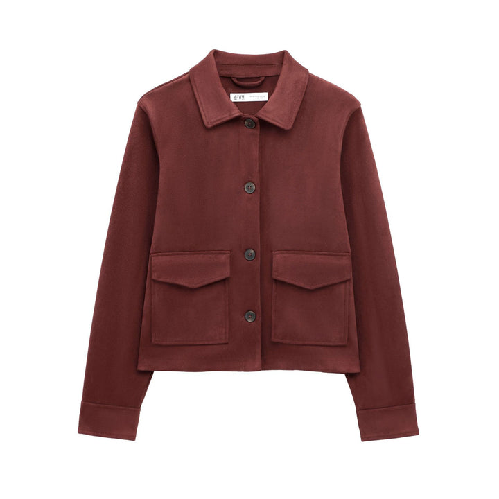 Damen Kurze Wildlederoptik-Jacke mit aufgesetzten Klappentaschen Drune