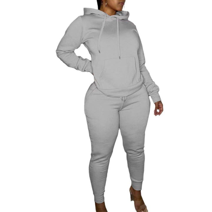 Damen nan tailliertes Hoodie- und Jogginghose-Set mit Kängurutasche, hohem Komfortbund und gerippten Knöchelbündchen Drune