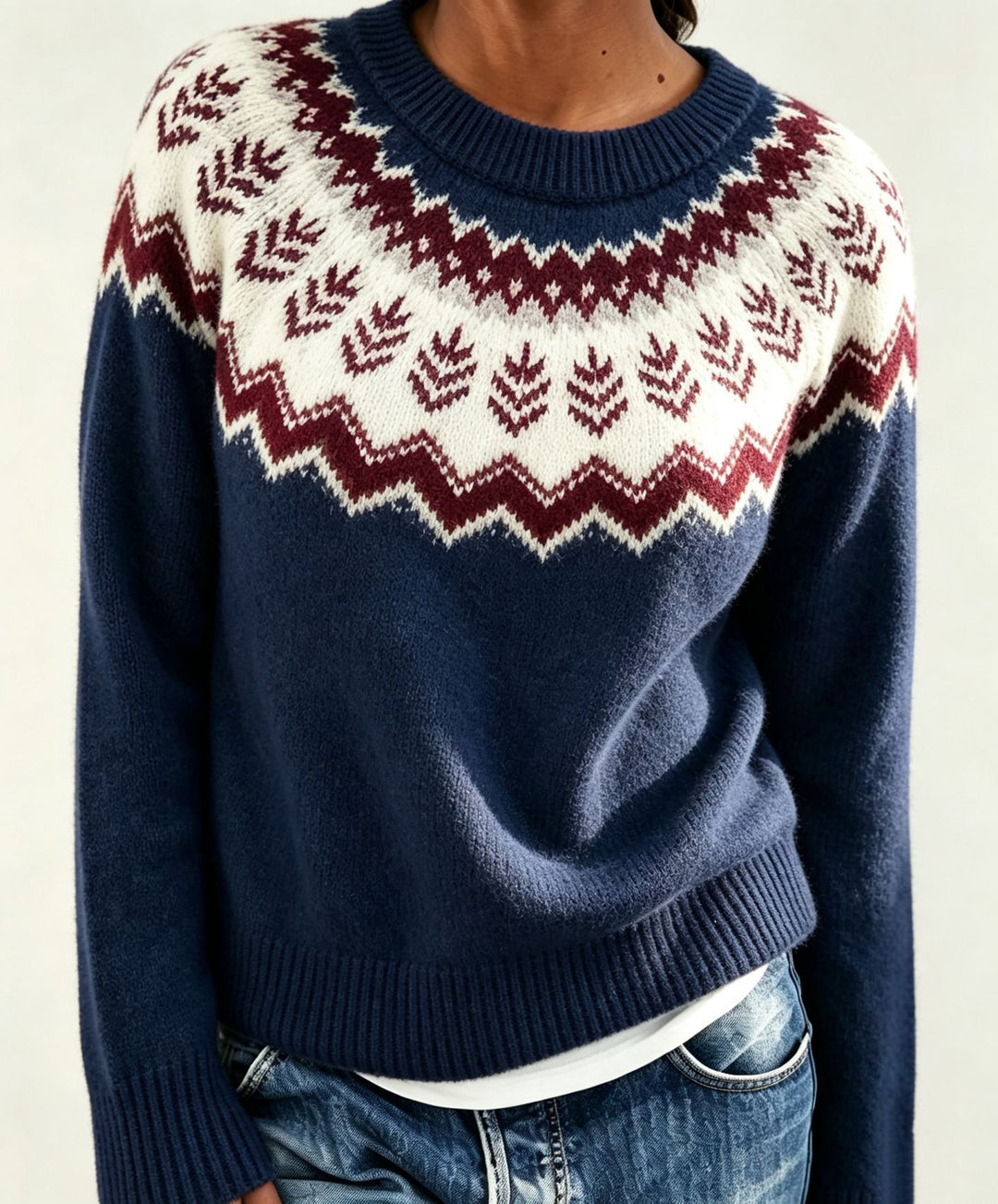 Damen Rundhalsausschnitt Norweger-Pullover mit Fair-Isle-Jacquard Drune