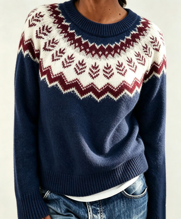 Damen Rundhalsausschnitt Norweger-Pullover mit Fair-Isle-Jacquard Drune