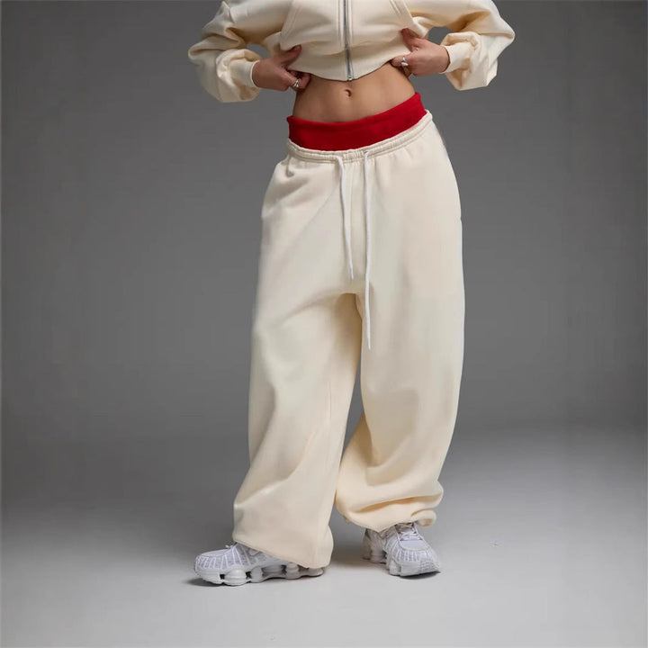 Damen trendige, weite Jogginghose mit elastischem Bund und verstellbarem Kordelzug Drune