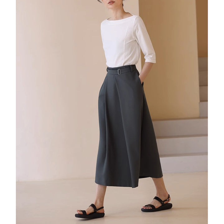 Damen Eleganter, weit geschnittener Maxirock mit Taillengürtel Drune