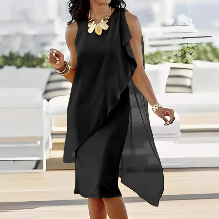 Damen asymmetrisches Chiffonkleid mit raffiniertem Rüschendetail Drune