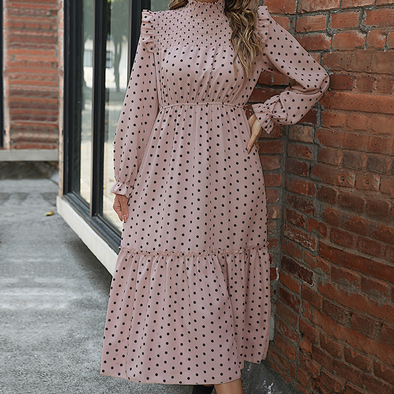 Damen Elegantes Langarm Kleid mit Rüschendetails Drune
