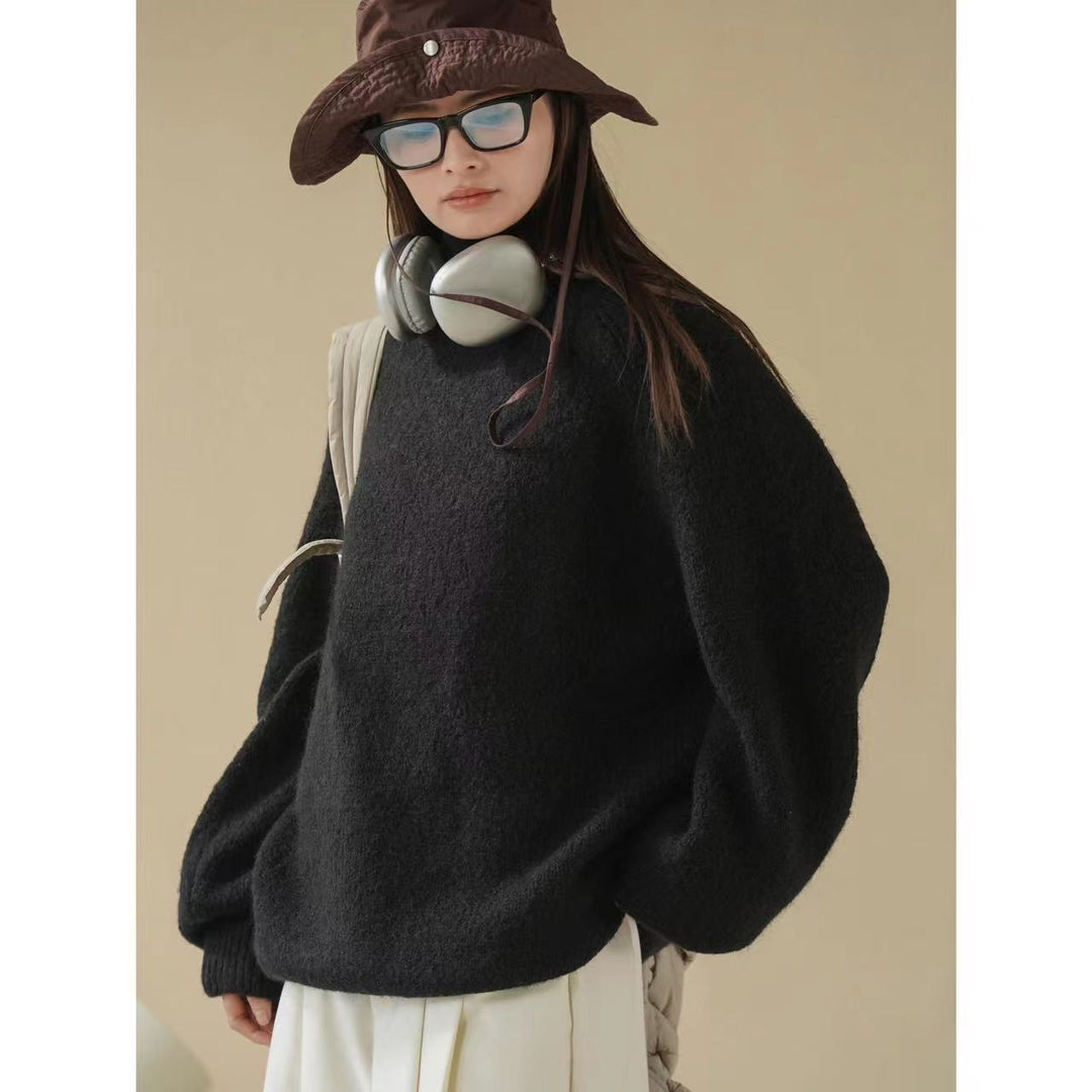 Damen Weicher Oversize-Rollkragenpullover in Alpaka‑Optik mit Ballonärmeln Drune