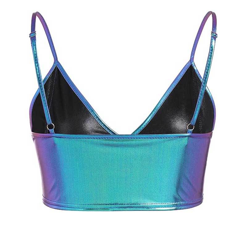 Damen Crop-Top mit glänzender Metalloptik und verstellbaren Trägern Drune