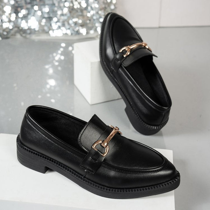 Damen  Lacklederoptik Loafer mit dekorativem Metall-Bit und profilierter Gummisohle Drune