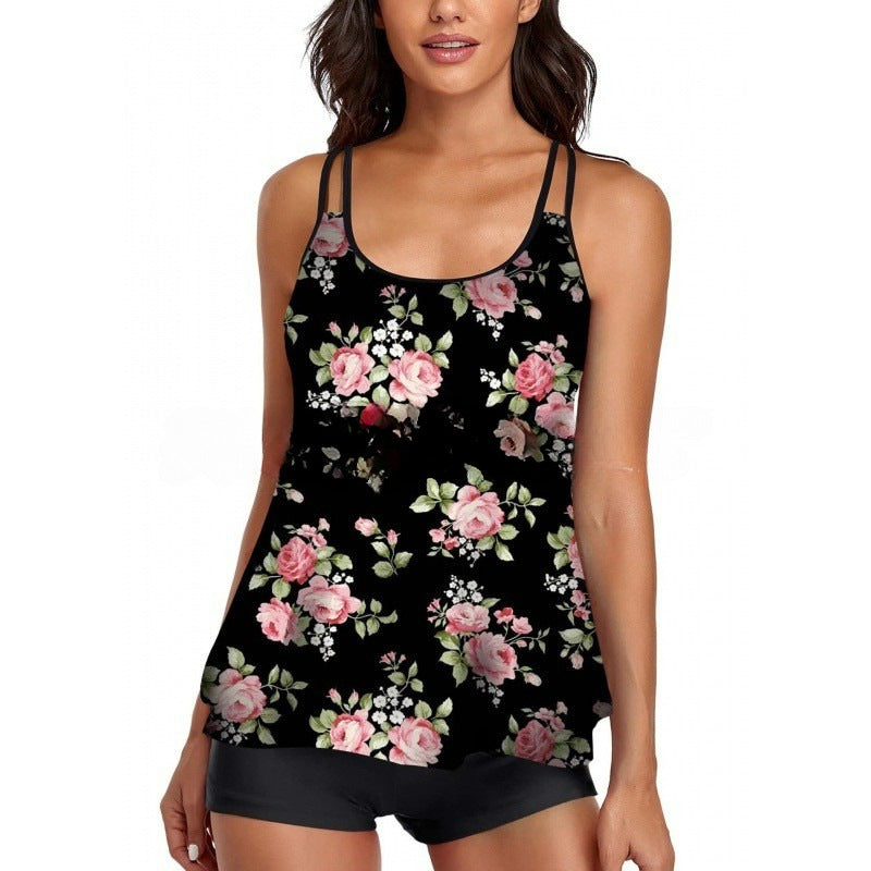 Damen Sportliches Tankini-Set mit bequemem Shorts und verstellbaren Trägern Drune