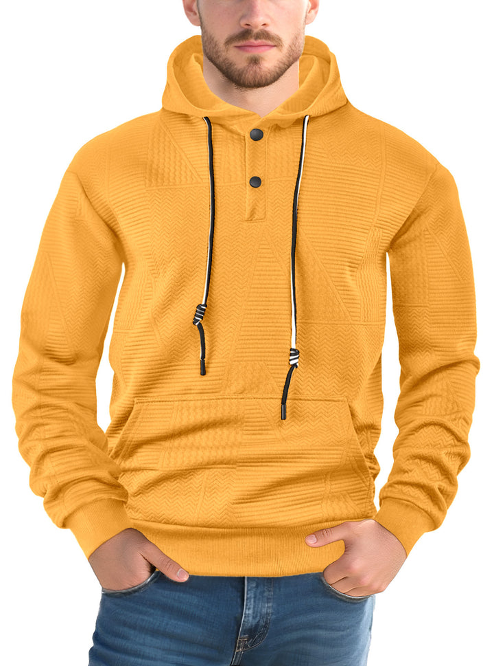 Herren Texturierter Kapuzenpullover mit gesteppter Patchstruktur und Druckknopfleiste Drune