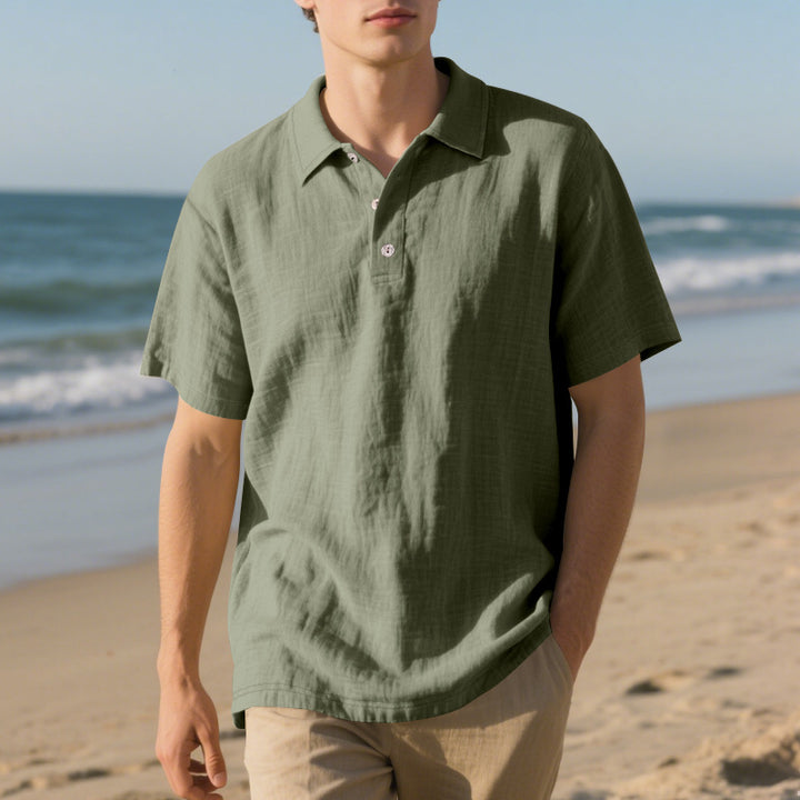 Herren Kurzarm Poloshirt mit luftiger Baumwollstruktur und klassischem Kragen Drune