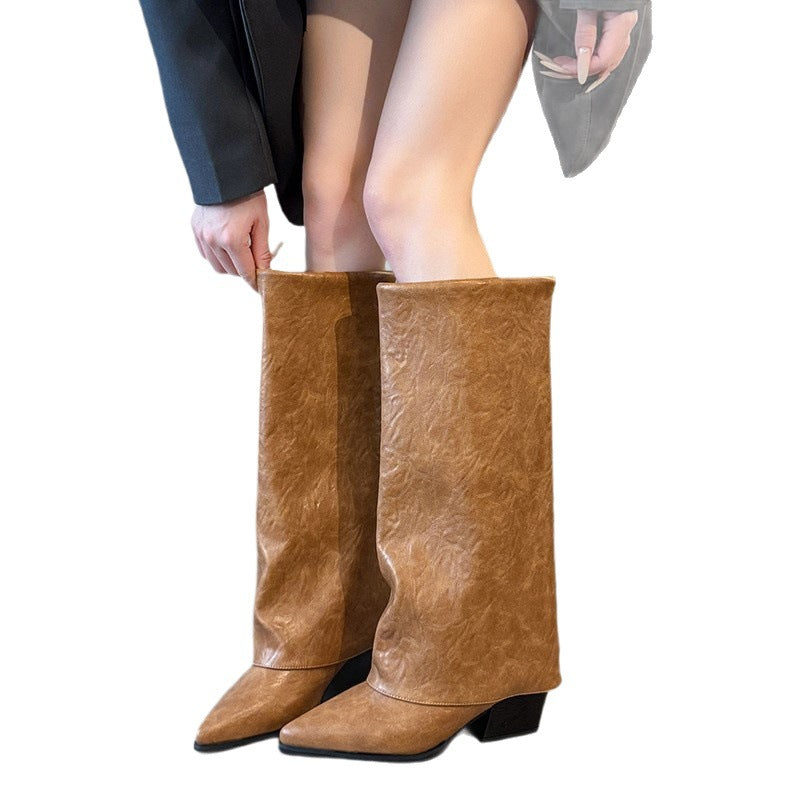 Damen modische Stiefeletten mit flexiblem Schaft und elegantem Blockabsatz Drune