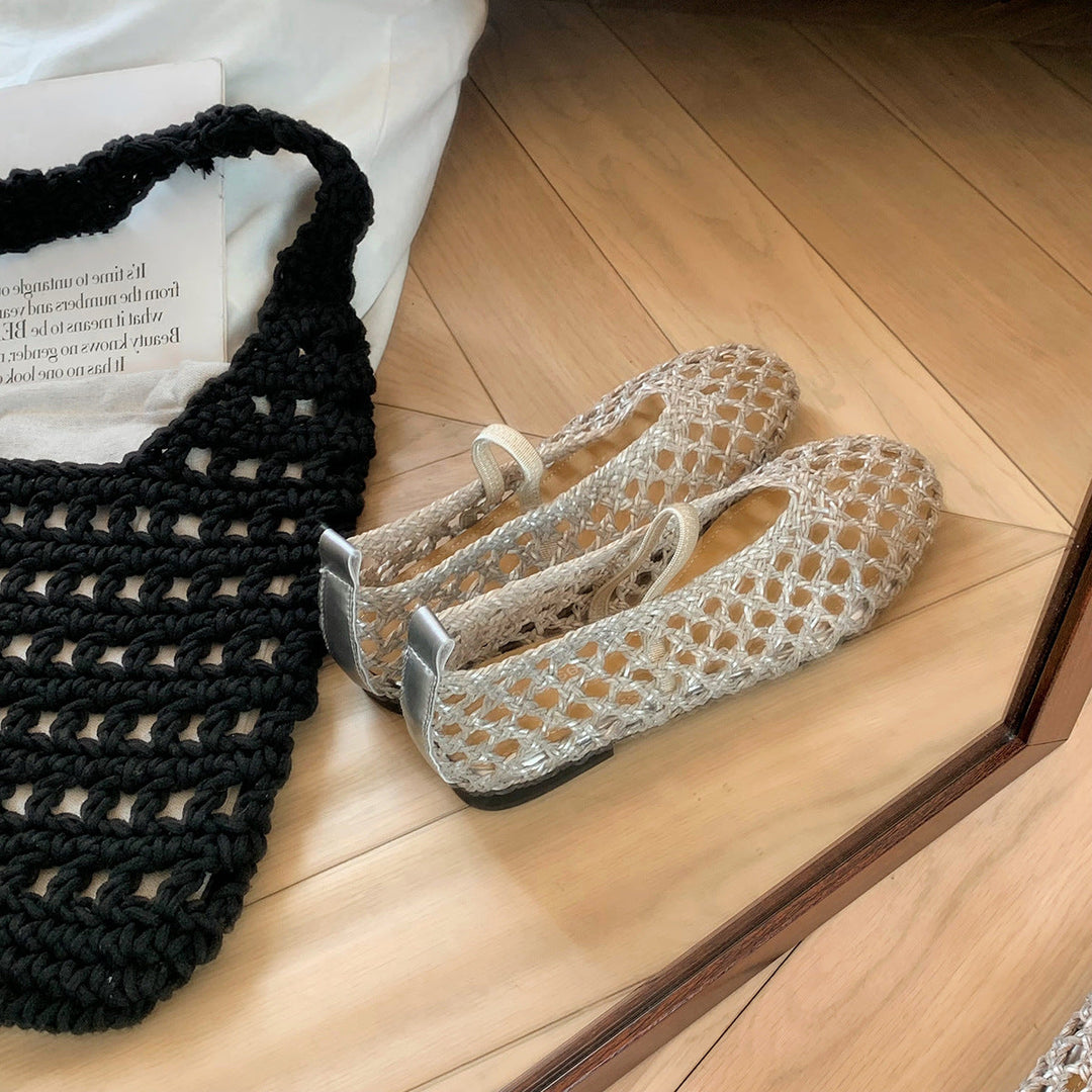 Damen Ballerina-Sandalen mit luftiger Netzstruktur und elastischem Riemen Drune