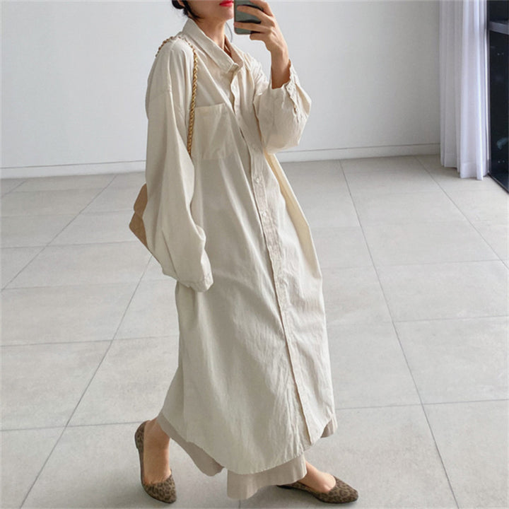 Damen Oversize-Hemdblusenkleid mit langer Knopfleiste und Brusttasche Drune
