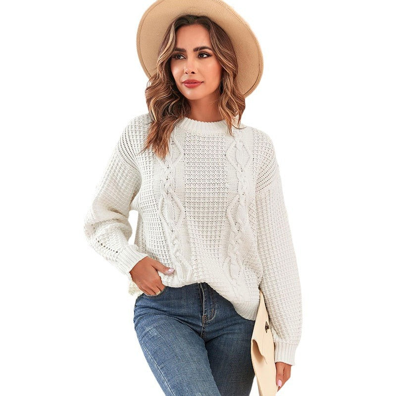 Damen Strickpullover mit Zopfmuster und lässigem Schnitt Drune