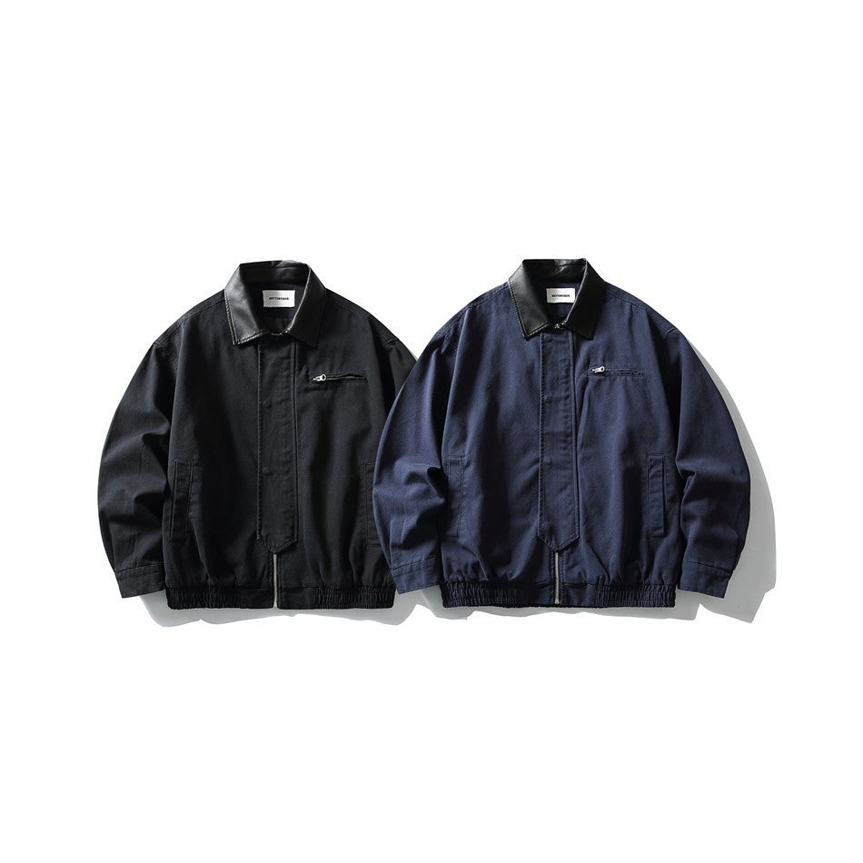 Herren Boxy-Canvas-Blouson mit kontrastierendem Kunstlederkragen und elastischem Saum Drune
