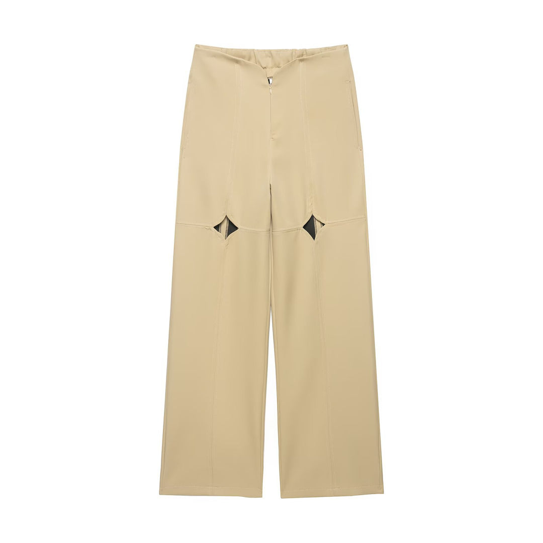 Damen Hochtaillierte weite Hose mit Cut-Out‑Kniepartie und Ziernähten Drune