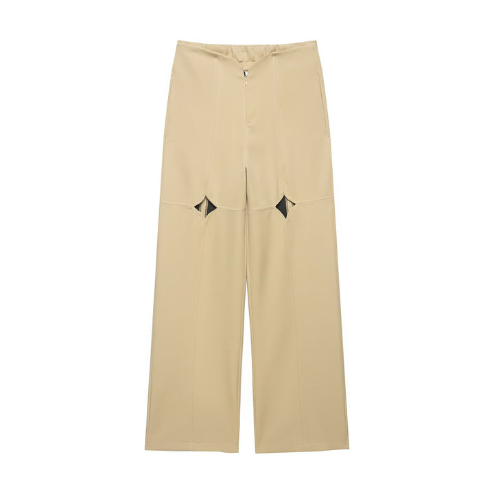 Damen Hochtaillierte weite Hose mit Cut-Out‑Kniepartie und Ziernähten Drune