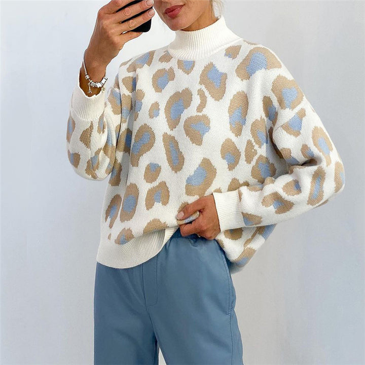 Damen Oversize Rollkragenpullover mit Leo-Jacquard und Rippbündchen Drune