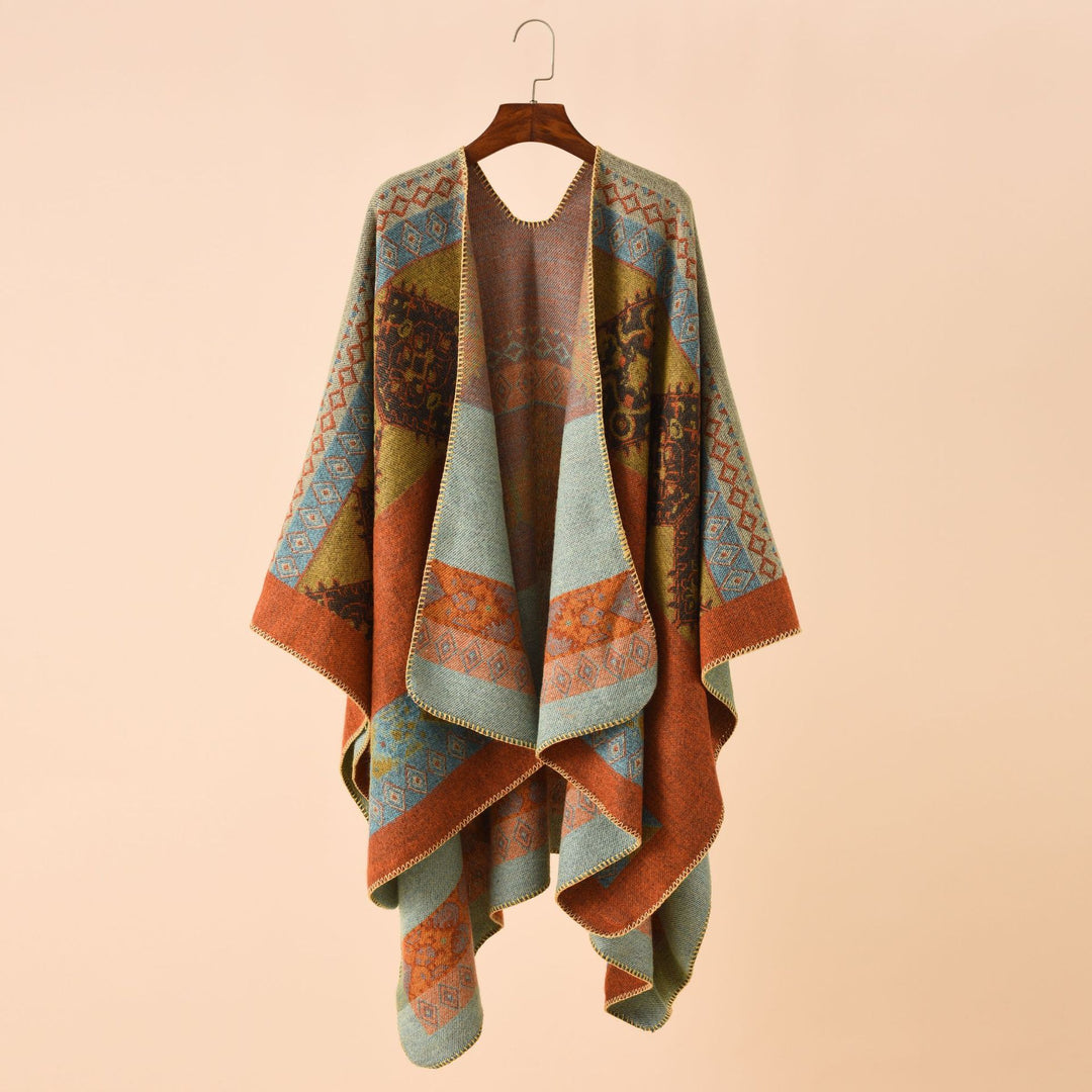 Damen Strickponcho im Paisley-Jacquard mit offener Vorderseite Drune