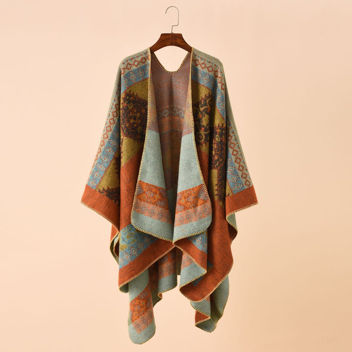 Damen Strickponcho im Paisley-Jacquard mit offener Vorderseite Drune