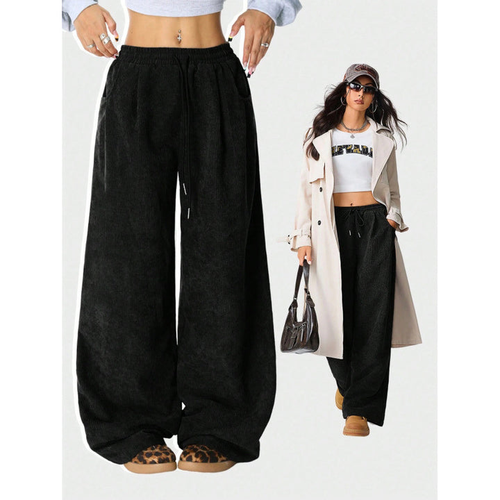 Damen Weite Cordhose mit hohem elastischem Bund und Kordel Drune