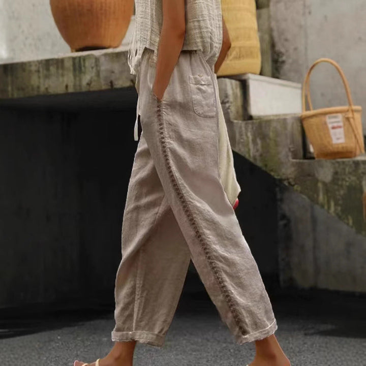 Damen lässige Leinenhose mit seitlichen Schneidern Drune