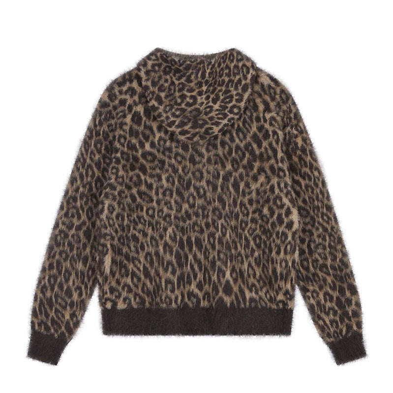 Damen Kuschel-Strickjacke mit Reißverschluss und Leopardenjacquard Drune