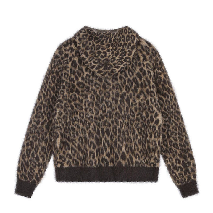Damen Kuschel-Strickjacke mit Reißverschluss und Leopardenjacquard Drune