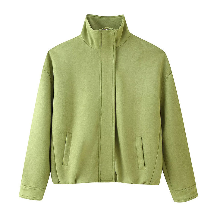 Damen Minimalistische Stehkragen-Übergangsjacke mit verdecktem Reißverschluss und Eingrifftaschen Drune