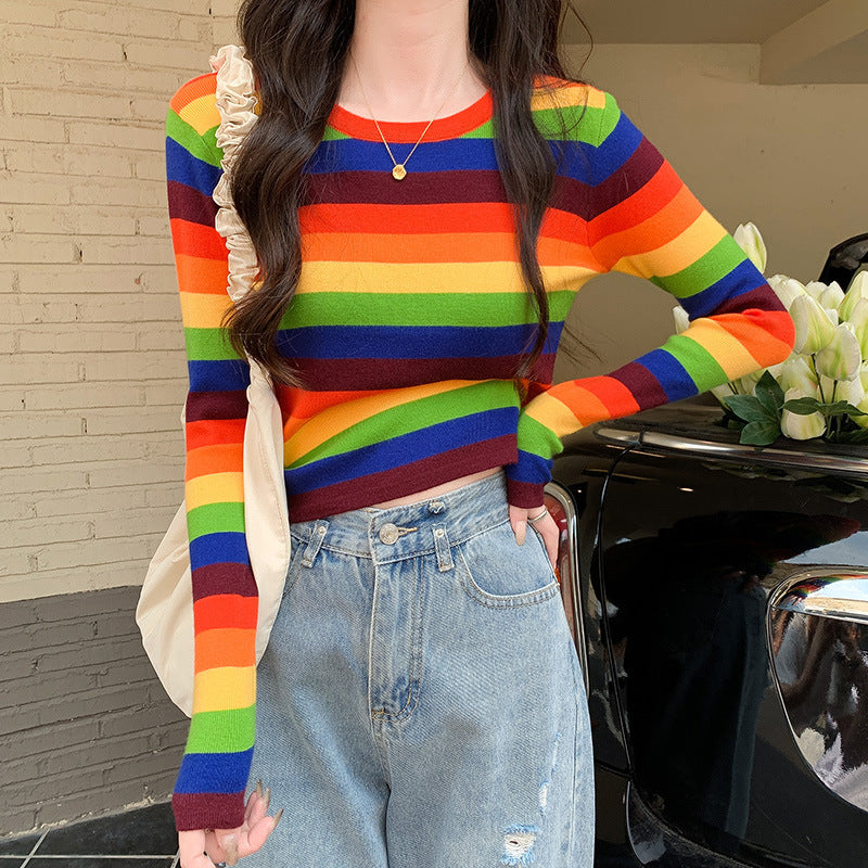 Damen kurzärmeliges gestreiftes Crop-Top Drune