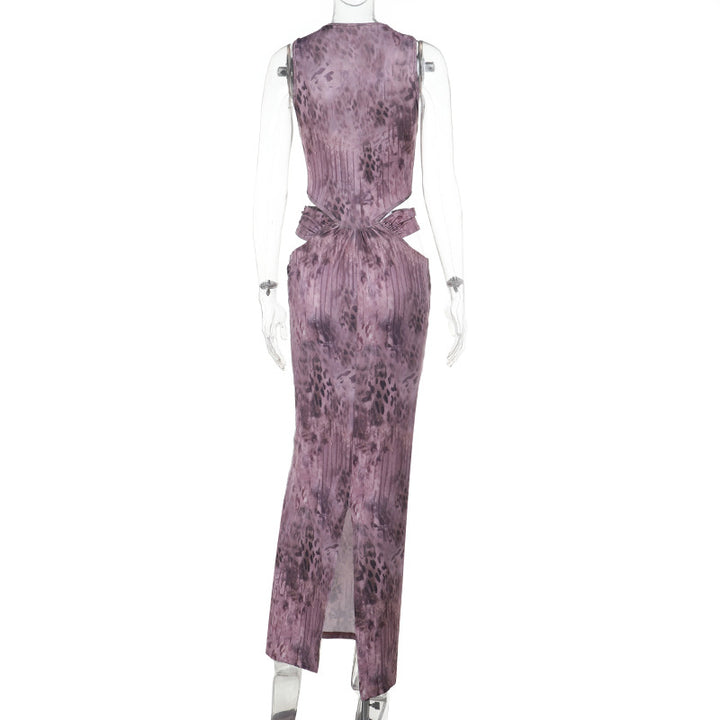 Damen Fließendes Maxikleid mit asymmetrischem Ausschnitt und Taillengürtel Drune