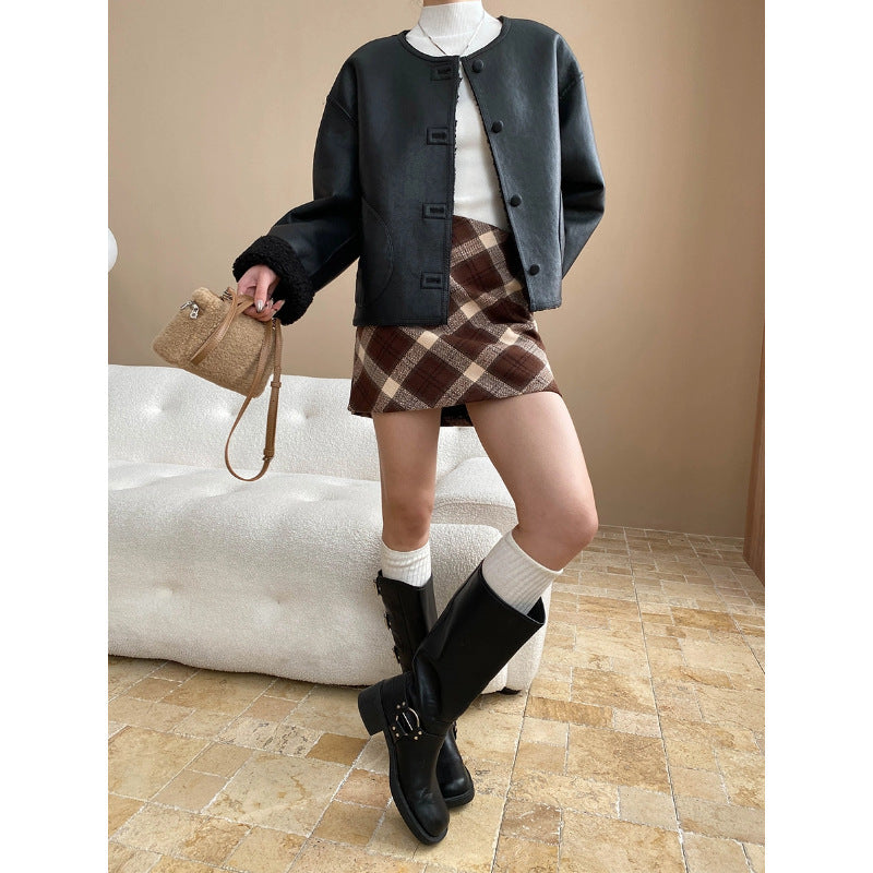 Damen kuschelige Oversized-Strickjacke mit Knopfdetails Drune