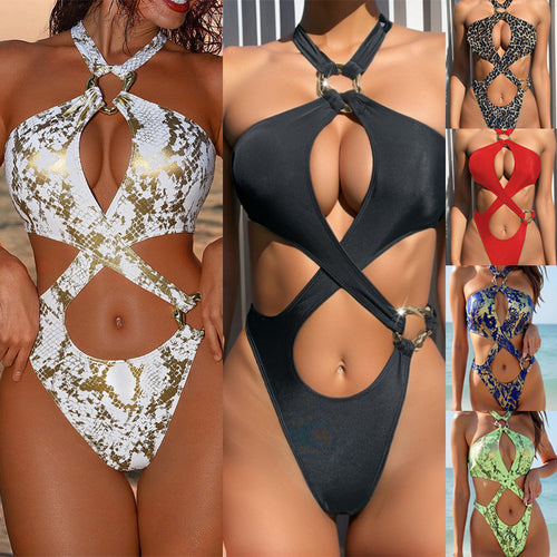 Damen Einteiler Badeanzug mit aufregendem Animal-Print Drune