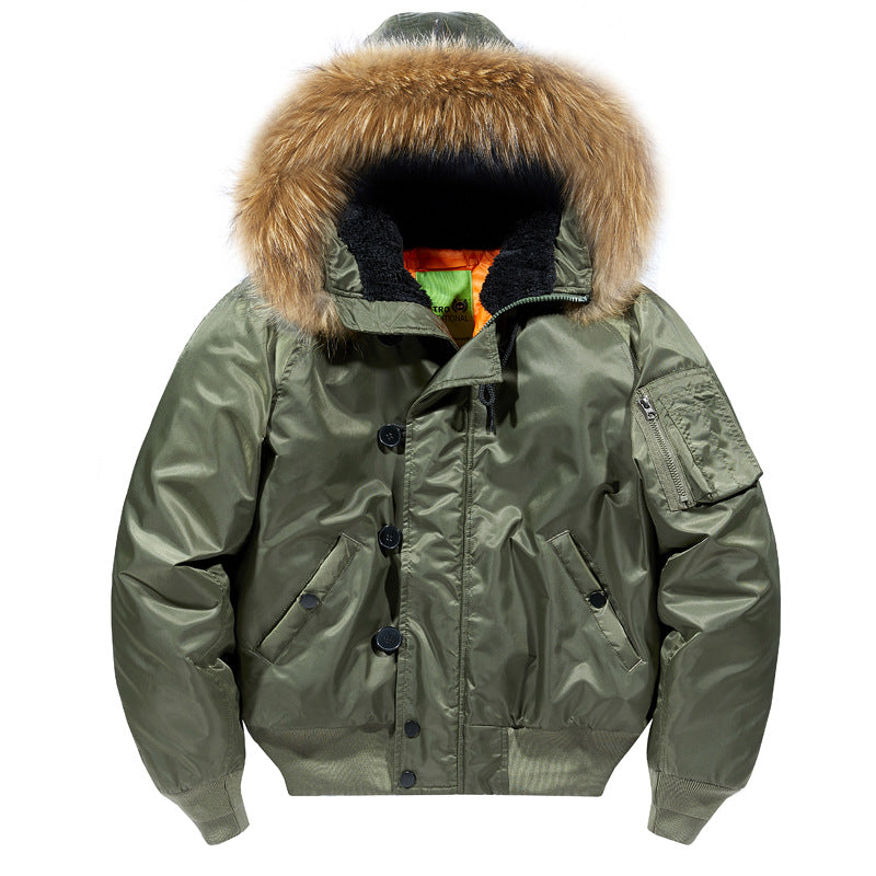 Herren  isolierte Bomberjacke mit Fleece-gefütterter Kapuze, Kragen und Ärmeltasche Drune