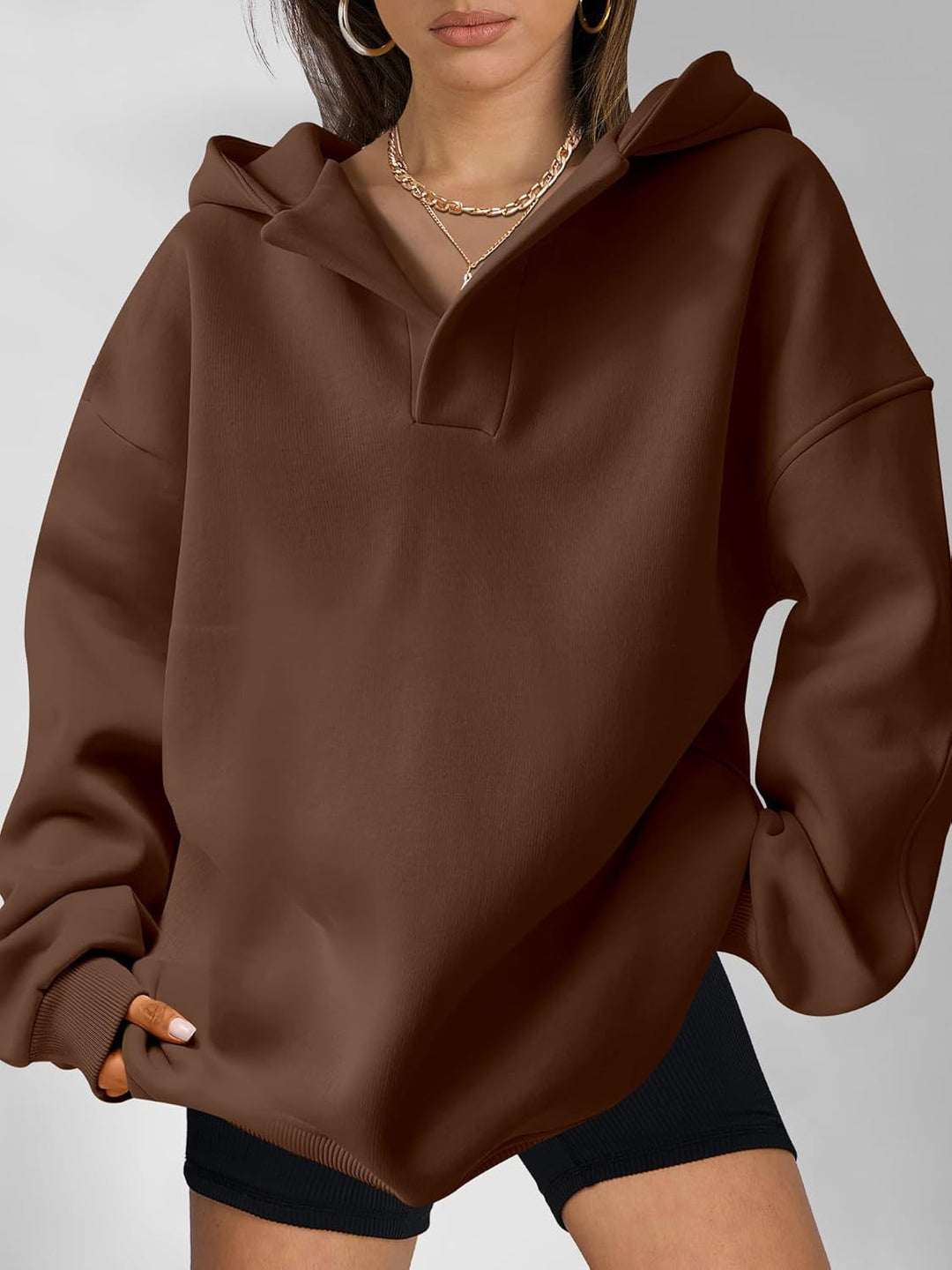 Damen Oversized Kapuzensweatshirt mit lässigem Stehkragen und langen Ärmeln Drune