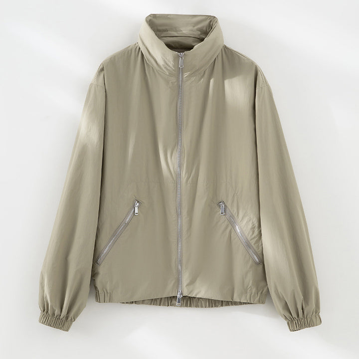 Damen Leichte Nylon-Utility-Jacke mit Stehkragen, Reißverschlusstaschen und elastischem Saum Drune