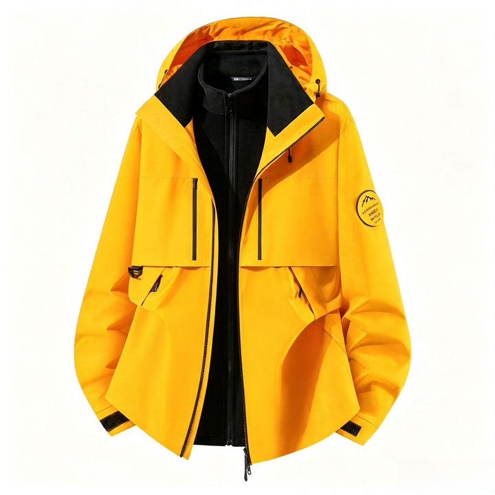 Herren dreilagige Softshell-Outdoorjacke mit herausnehmbarem Fleecefutter und Kapuze Drune