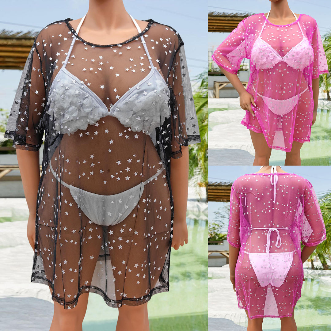 Damen transparenter Strandüberwurf mit funkelnden Sternen Drune