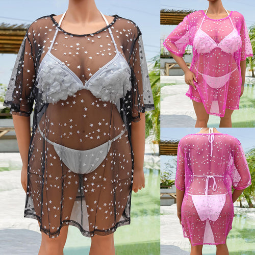 Damen transparenter Strandüberwurf mit funkelnden Sternen Drune