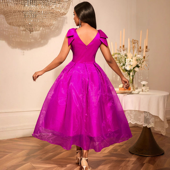Damen A-Linien Cocktailkleid mit voluminösen Schleifenärmel Drune